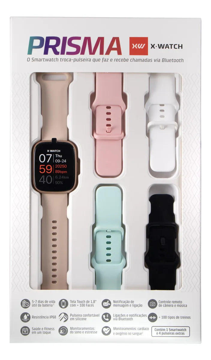 Smartwatch X-watch Prisma Troca Pulseiras Faz Ligações Rose Gold