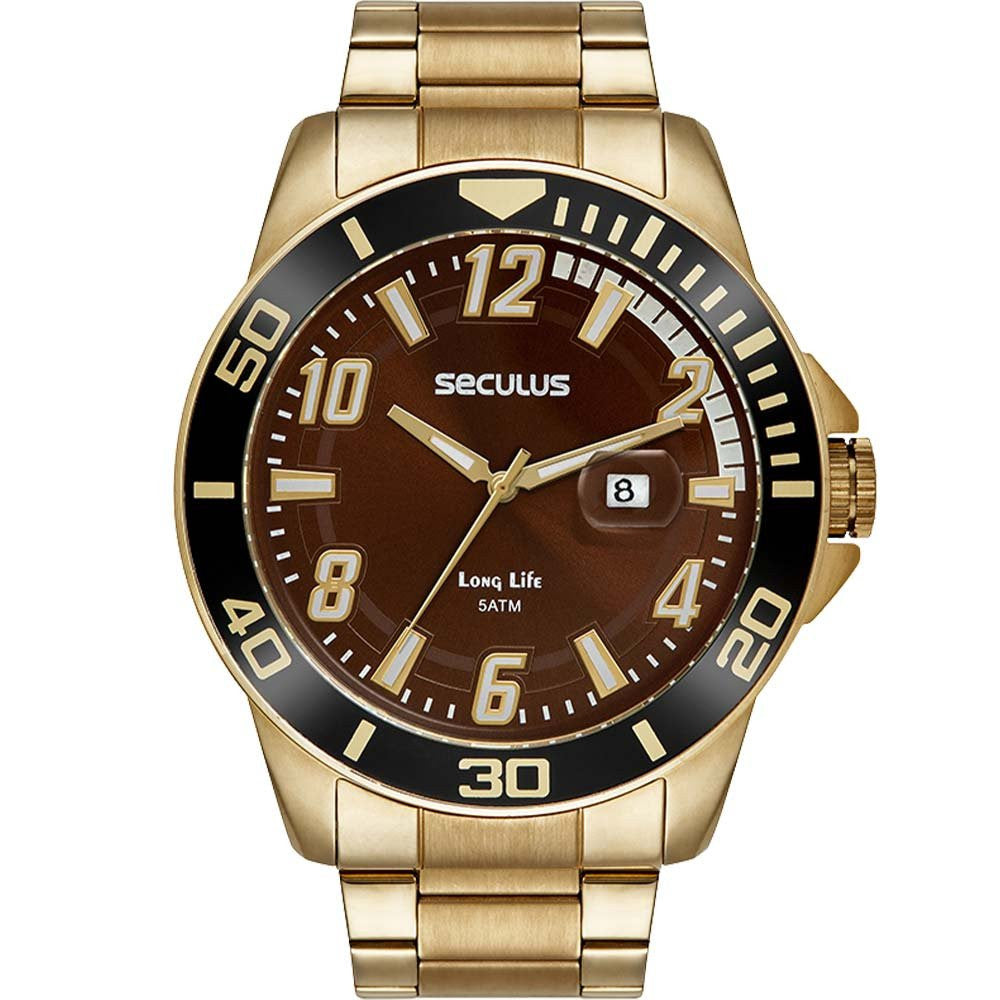 Relógio Seculus Analógico Dourado