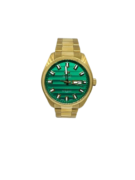 Relógio Orient Masculino Automático Dourado Fundo Verde 469GP076F