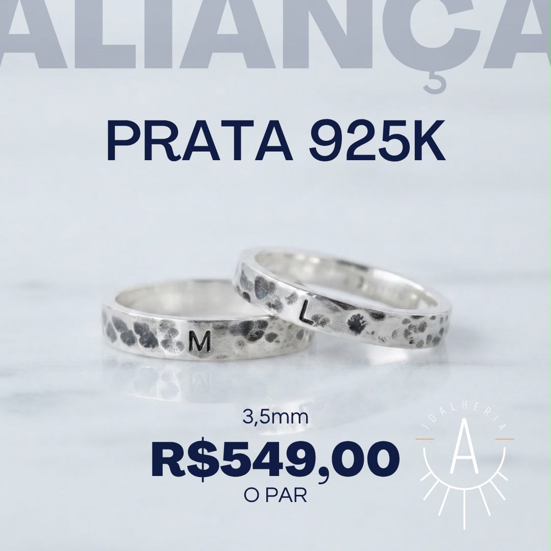 Aliança martelada oxidada