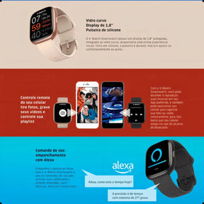 Relógio Smartwatch X-watch Troca Pulseira Compatível Alexa Preto