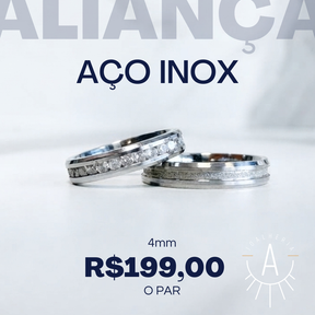 Aliança fio central cravejado quina quebrada