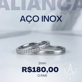 Aliança fio central cravejado
