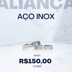 Aliança fio central dourado