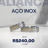 Aliança diamantada fio central dourado