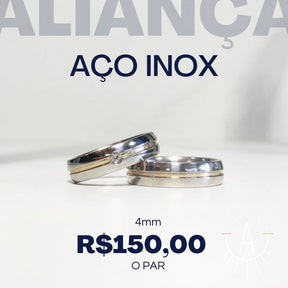 Aliança abaulada fio central dourado