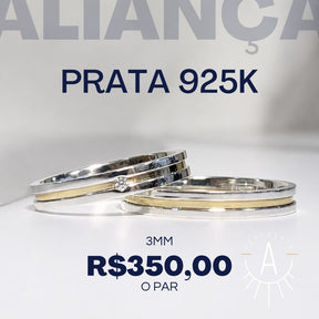 Aliança fio central dourado