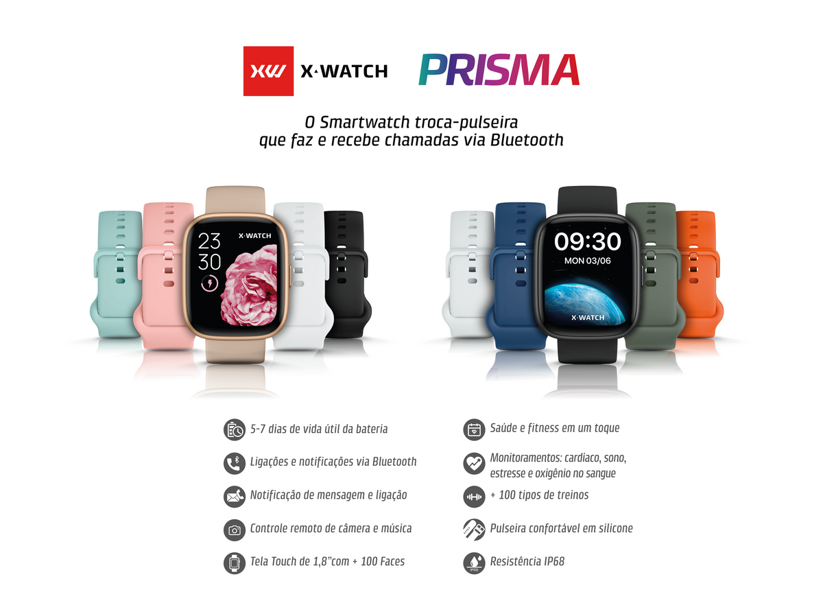 Smartwatch X-watch Prisma Troca Pulseiras Faz Ligações Rose Gold